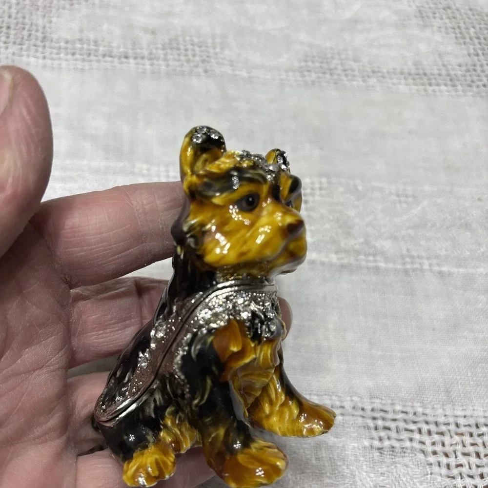 Enamel Black Terrier Dog Trinket Box With Austrian Crystals Rhinestones